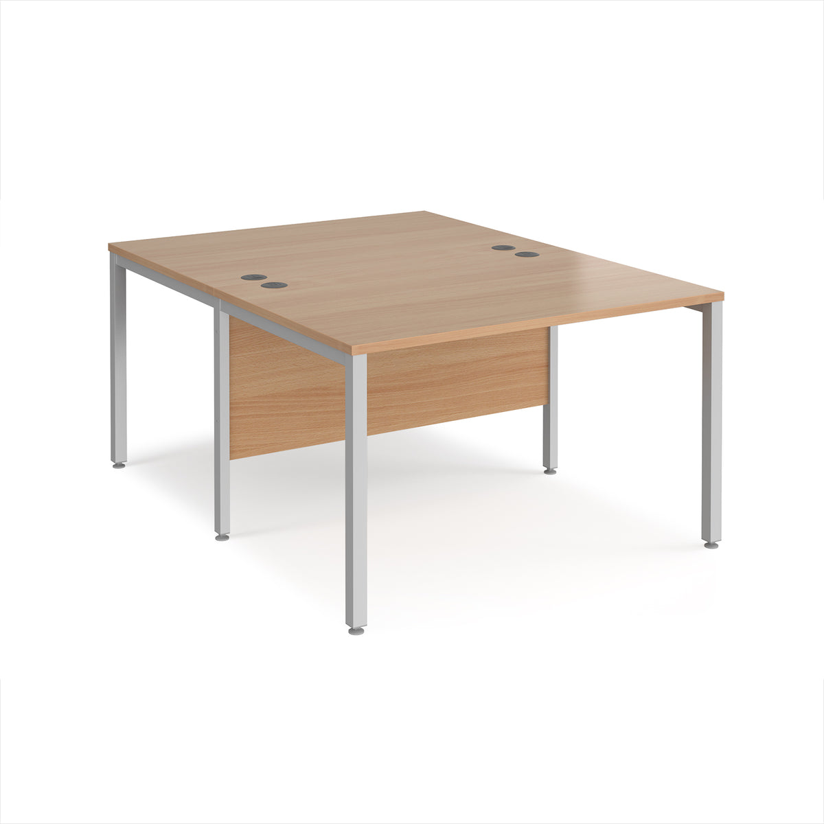 Maestro 25 back to back straight desks 1200mm x 1600mm - silver bench leg frame, Beech top - view 1