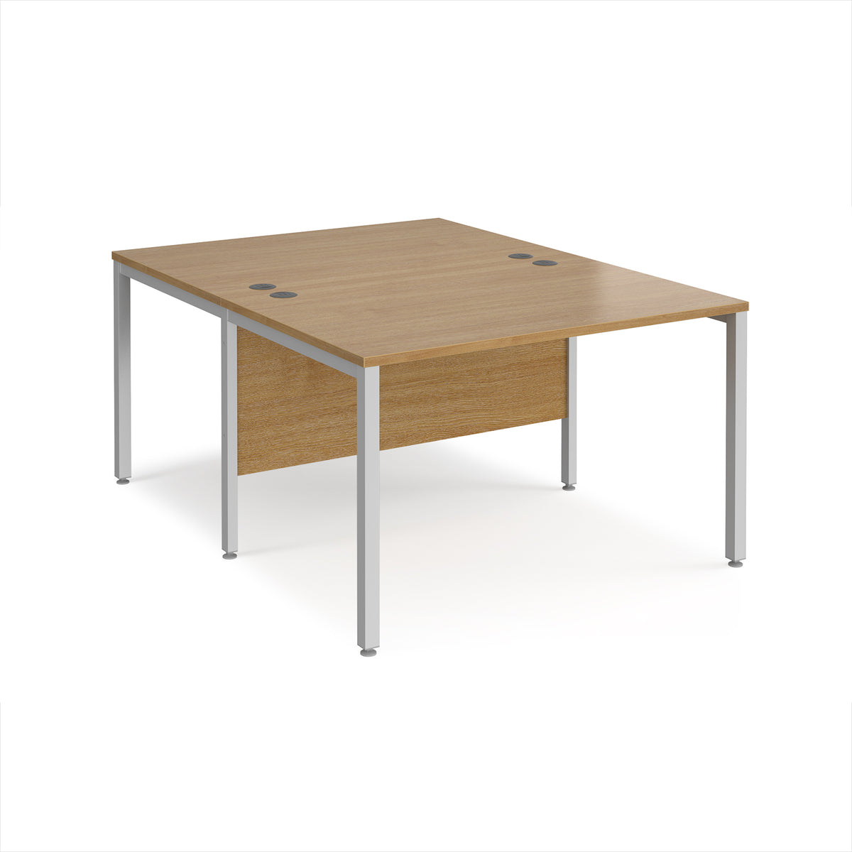 Maestro 25 back to back straight desks 1200mm x 1600mm - silver bench leg frame, Oak Top - view 1