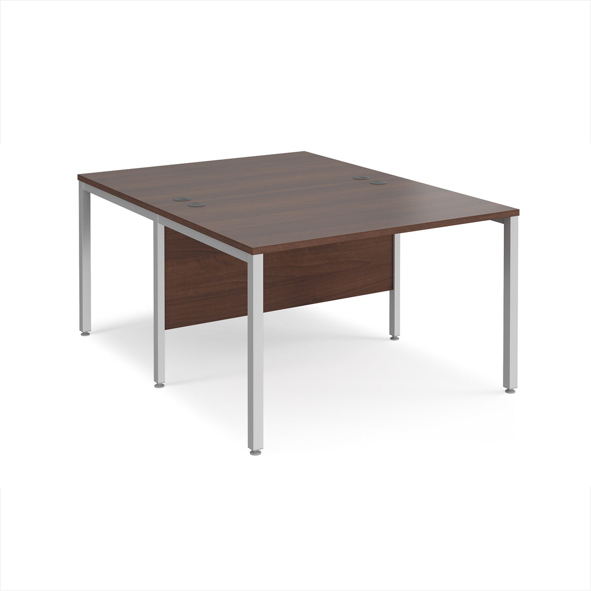 Maestro 25 back to back straight desks 1200mm x 1600mm - silver bench leg frame, Walnut top - view 1