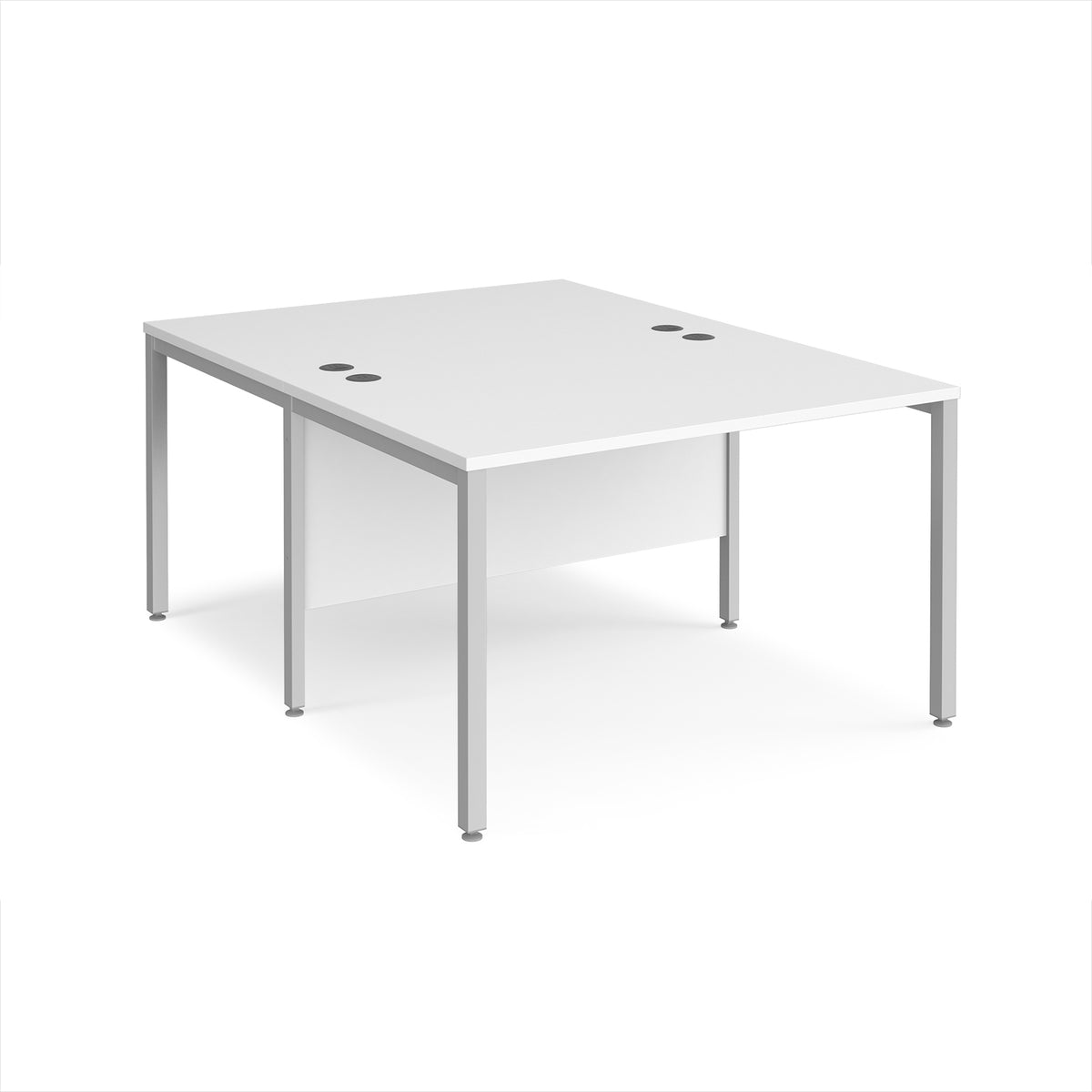 Maestro 25 back to back straight desks 1200mm x 1600mm - silver bench leg frame, White Top - view 1