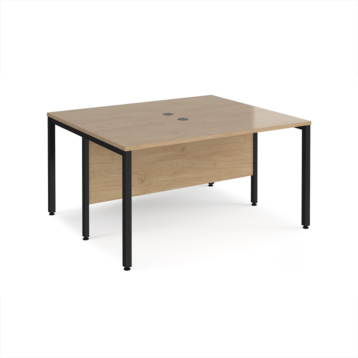 Maestro 25 back to back straight desks 1400mm x 1200mm - black bench leg frame, Kendal Oak Top - view 1