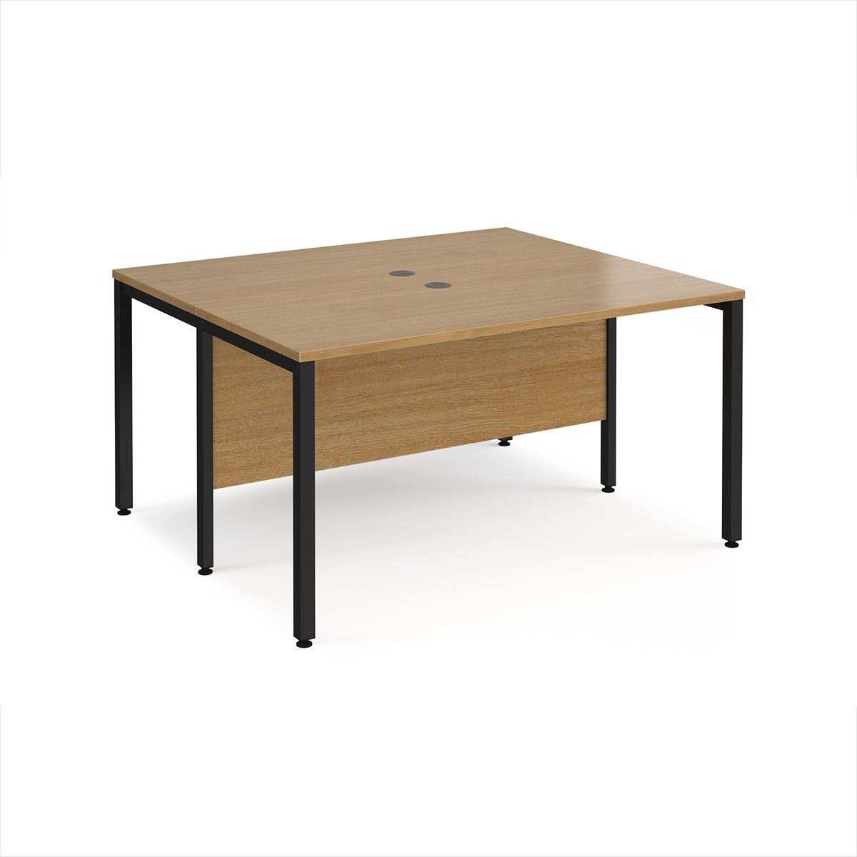 Maestro 25 back to back straight desks 1400mm x 1200mm - black bench leg frame, Oak Top - view 1