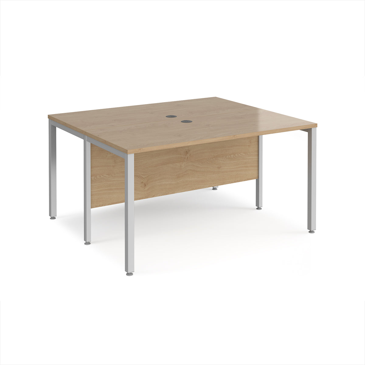 Maestro 25 back to back straight desks 1400mm x 1200mm - silver bench leg frame, Kendal Oak Top - view 1
