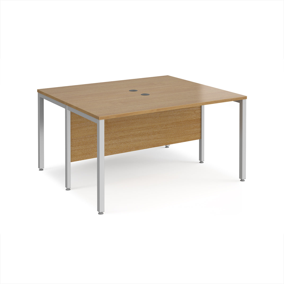 Maestro 25 back to back straight desks 1400mm x 1200mm - silver bench leg frame, Oak Top - view 1