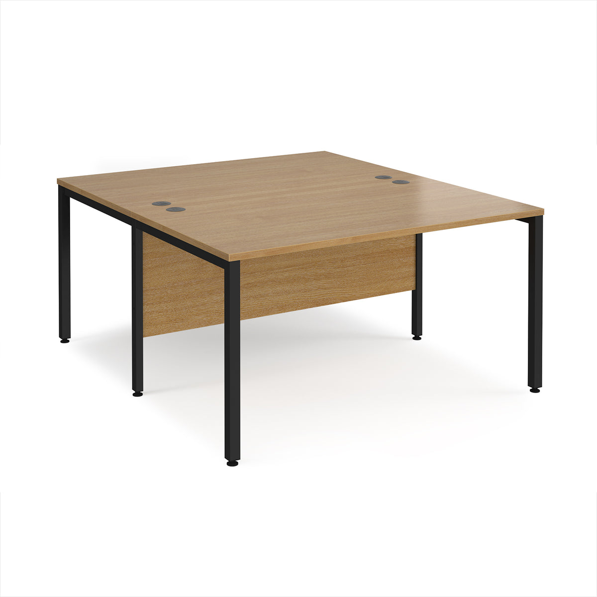 Maestro 25 back to back straight desks 1400mm x 1600mm - black bench leg frame, Oak Top - view 1