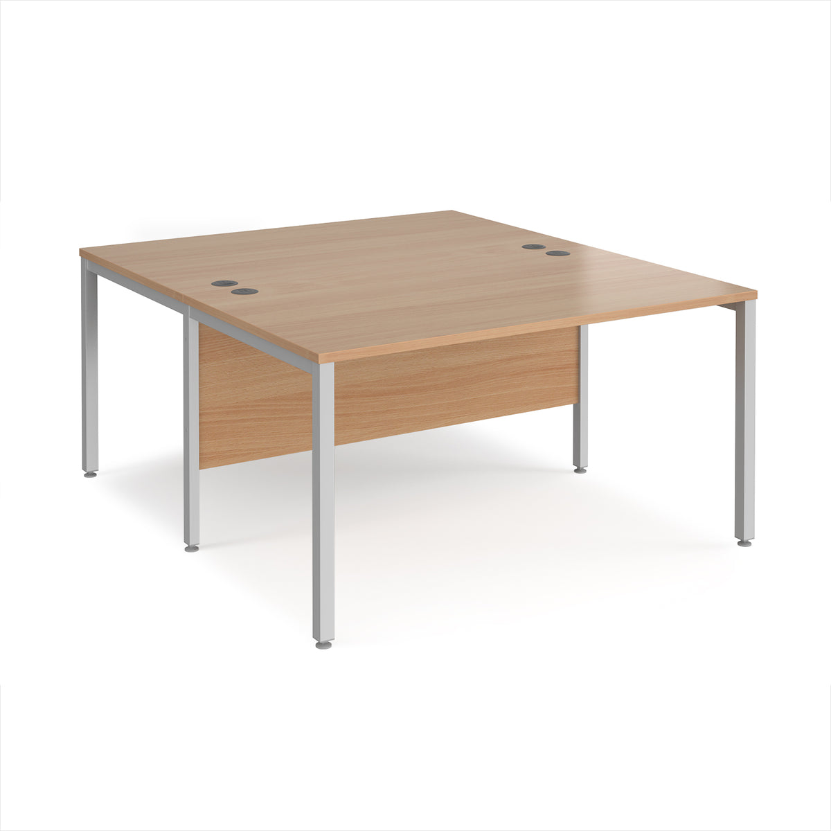 Maestro 25 back to back straight desks 1400mm x 1600mm - silver bench leg frame, Beech top - view 1
