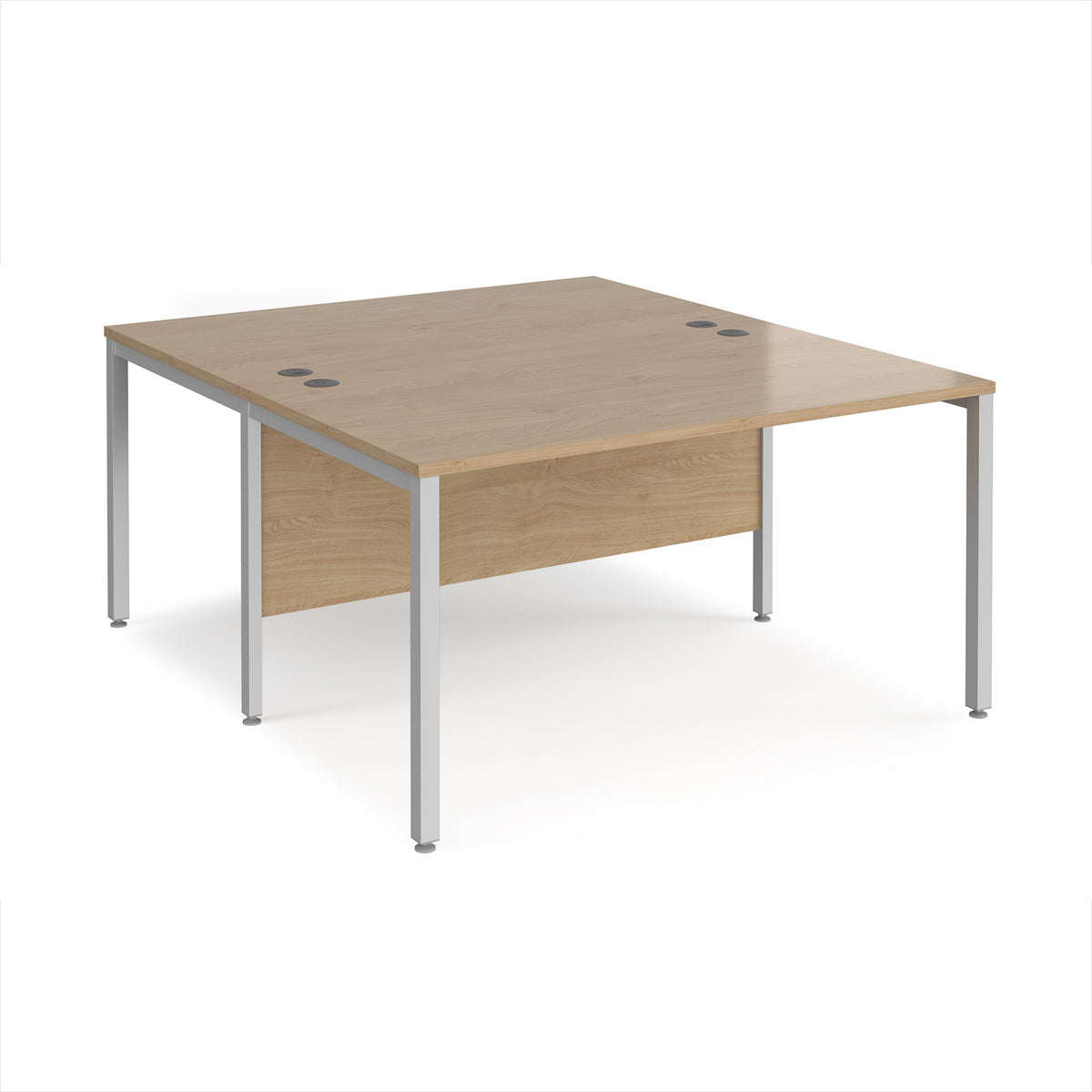 Maestro 25 back to back straight desks 1400mm x 1600mm - silver bench leg frame, Kendal Oak Top - view 1