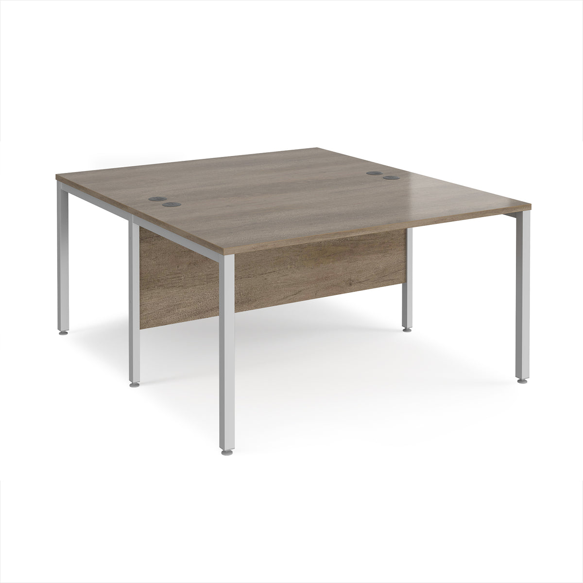 Maestro 25 back to back straight desks 1400mm x 1600mm - silver bench leg frame, Nebraska Oak Top - view 1