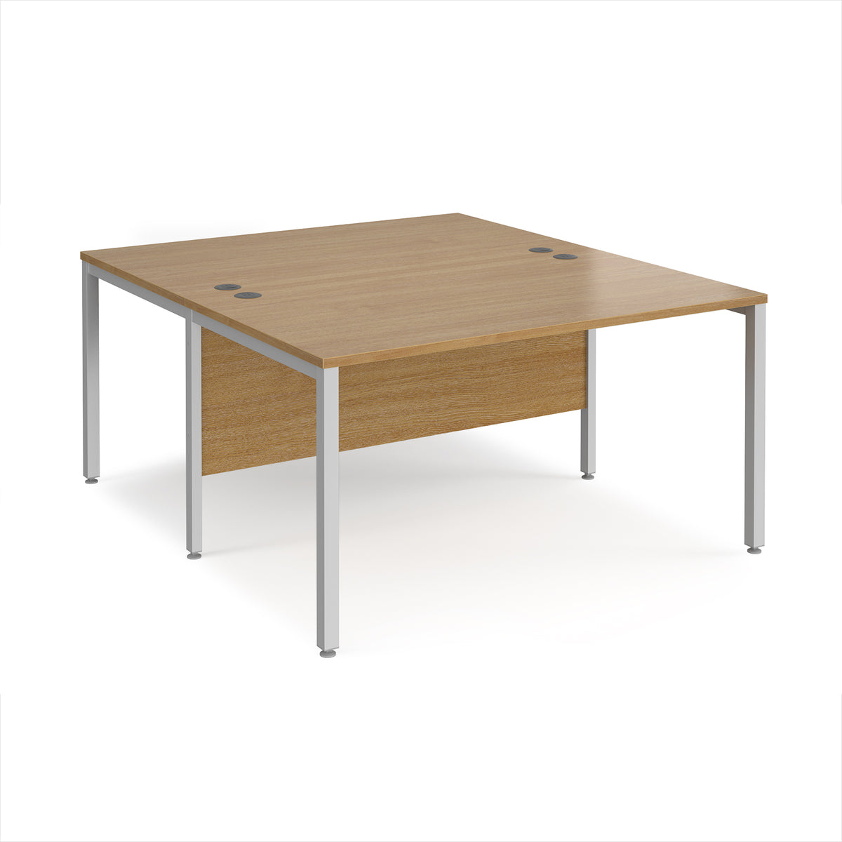 Maestro 25 back to back straight desks 1400mm x 1600mm - silver bench leg frame, Oak Top - view 1