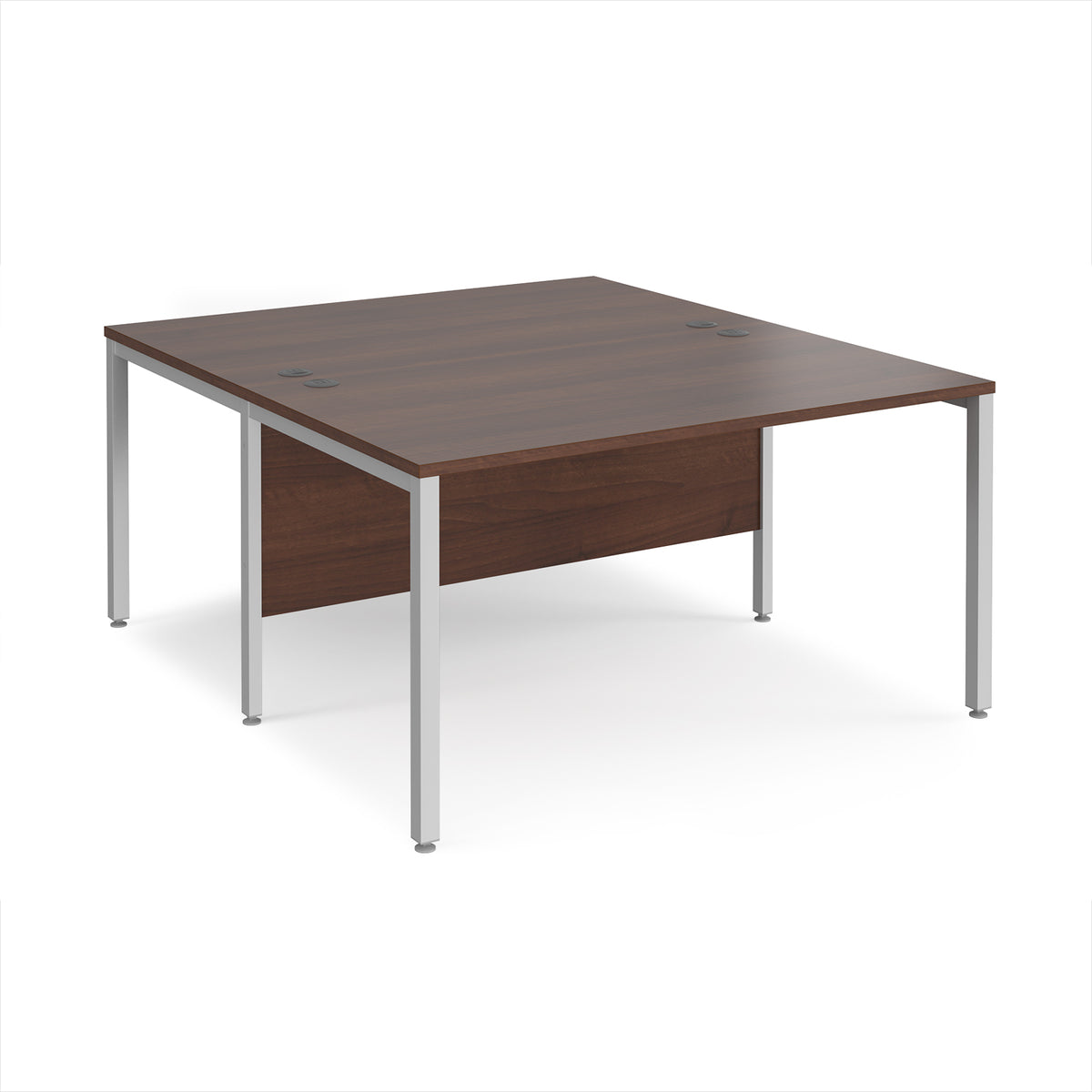 Maestro 25 back to back straight desks 1400mm x 1600mm - silver bench leg frame, Walnut top - view 1