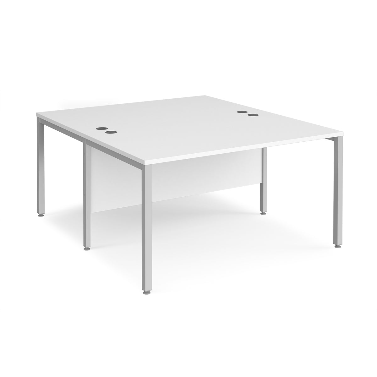 Maestro 25 back to back straight desks 1400mm x 1600mm - silver bench leg frame, White Top - view 1