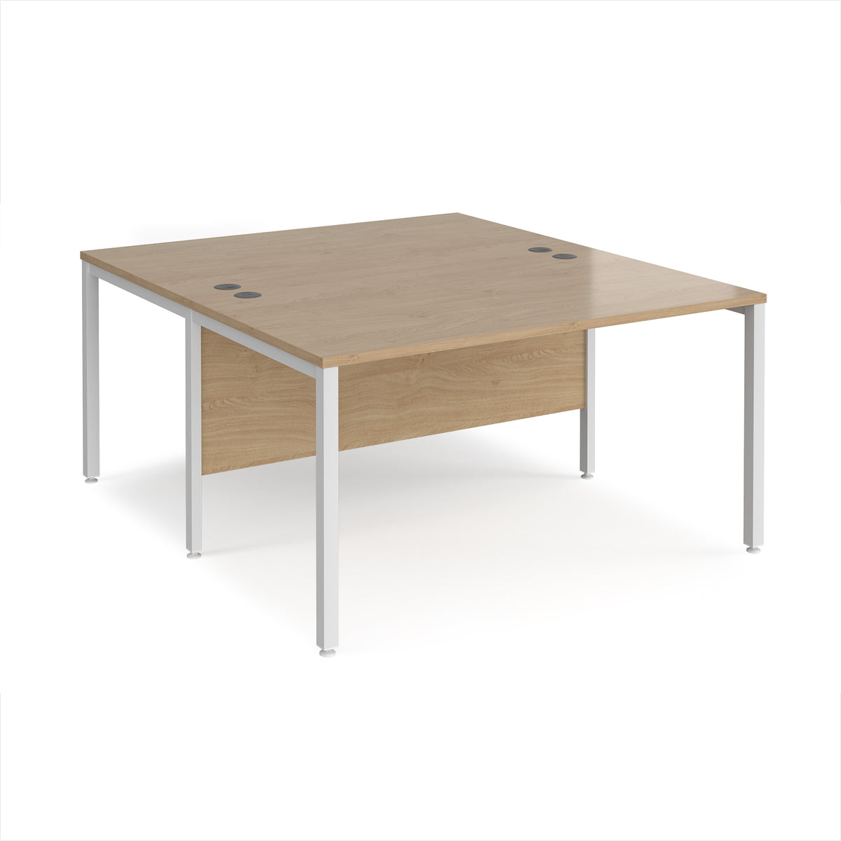 Maestro 25 back to back straight desks 1400mm x 1600mm - white bench leg frame, Kendal Oak Top - view 1
