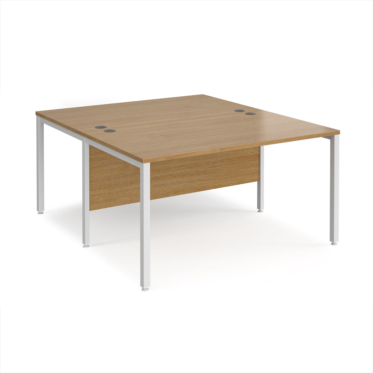 Maestro 25 back to back straight desks 1400mm x 1600mm - white bench leg frame, Oak Top - view 1