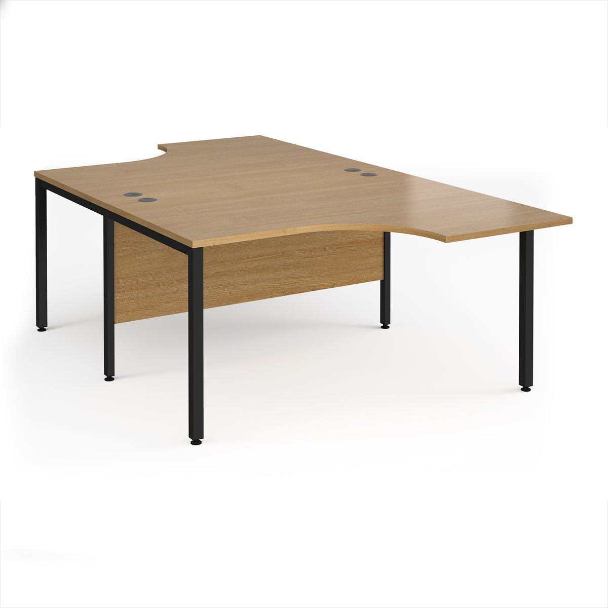 Maestro 25 back to back ergonomic desks 1400mm deep - black bench leg frame, Oak Top - view 1