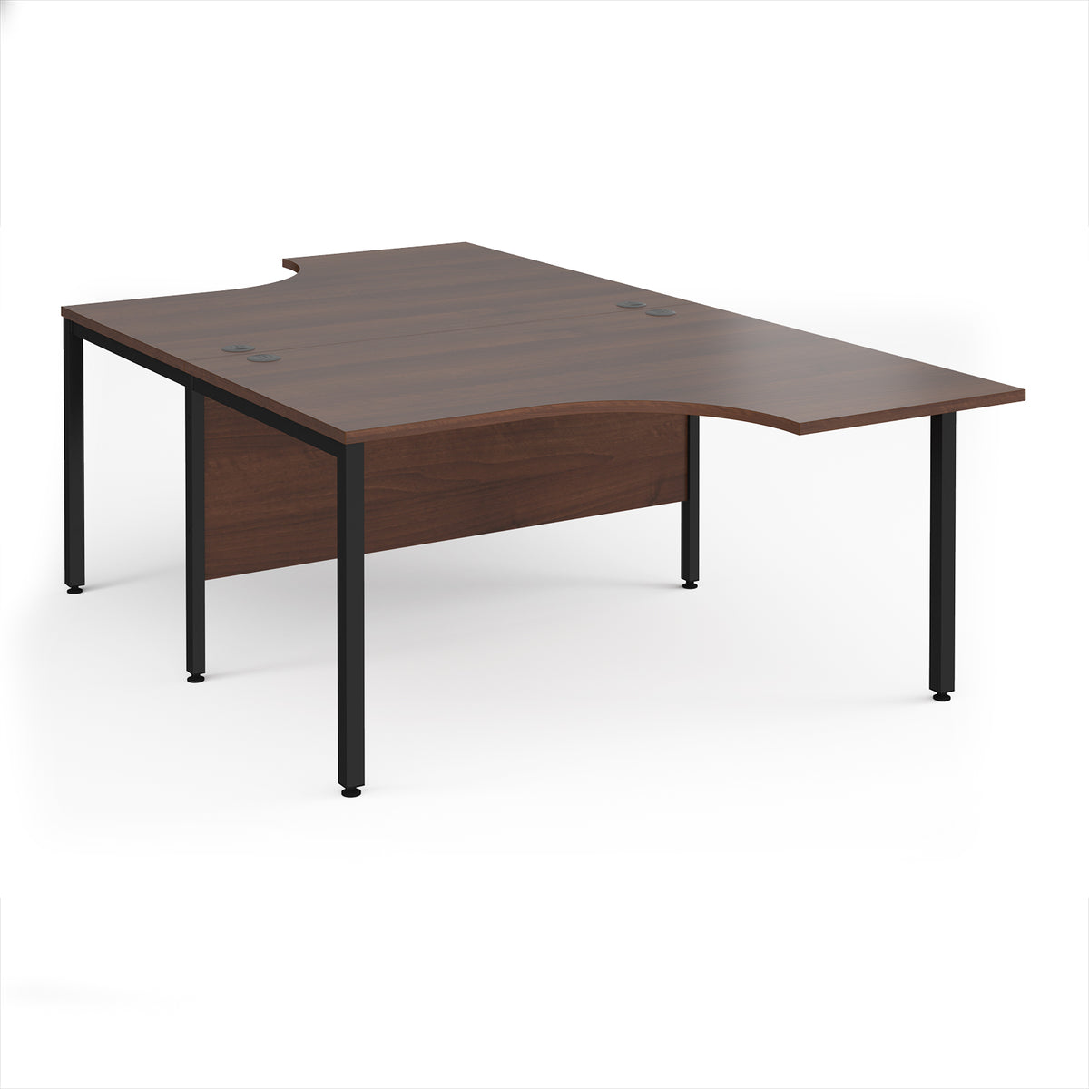 Maestro 25 back to back ergonomic desks 1400mm deep - black bench leg frame, Walnut top - view 1