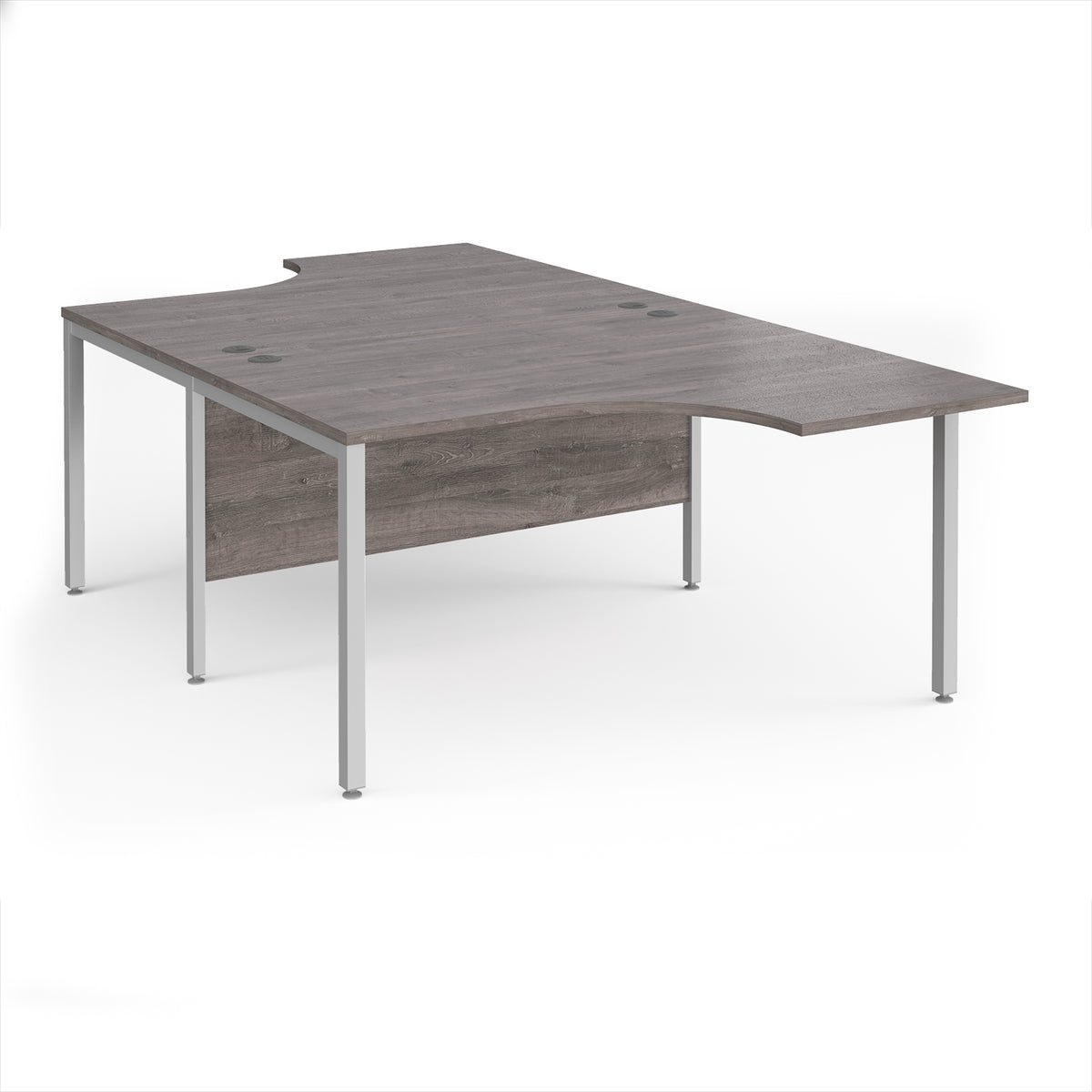 Maestro 25 back to back ergonomic desks 1400mm deep - silver bench leg frame, Grey Oak Top - view 1