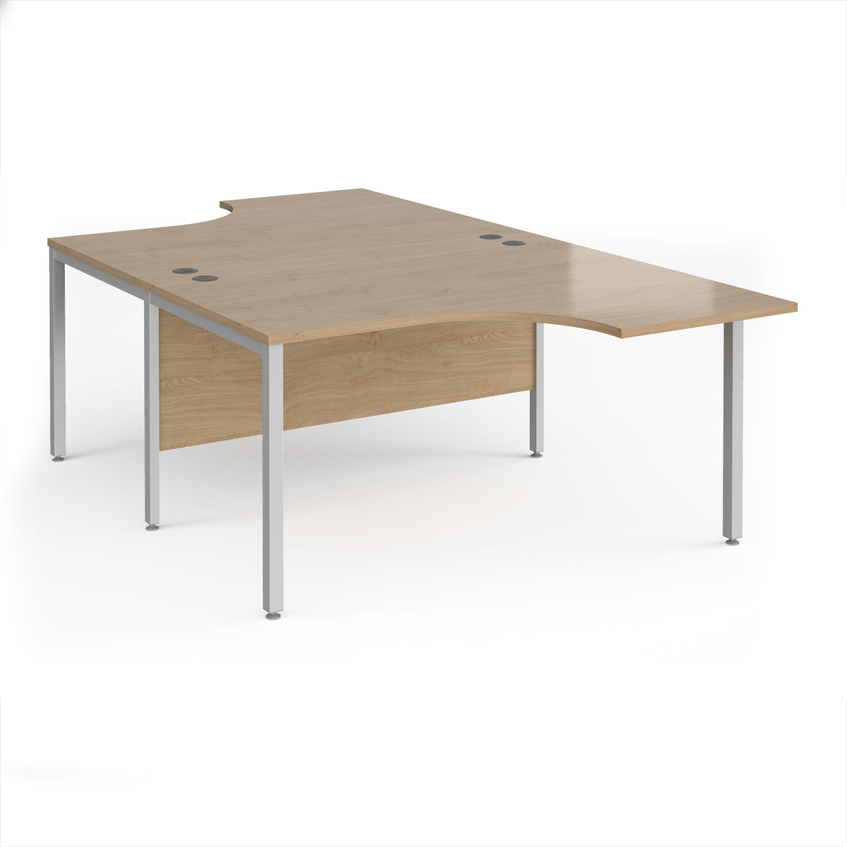 Maestro 25 back to back ergonomic desks 1400mm deep - silver bench leg frame, Kendal Oak Top - view 1