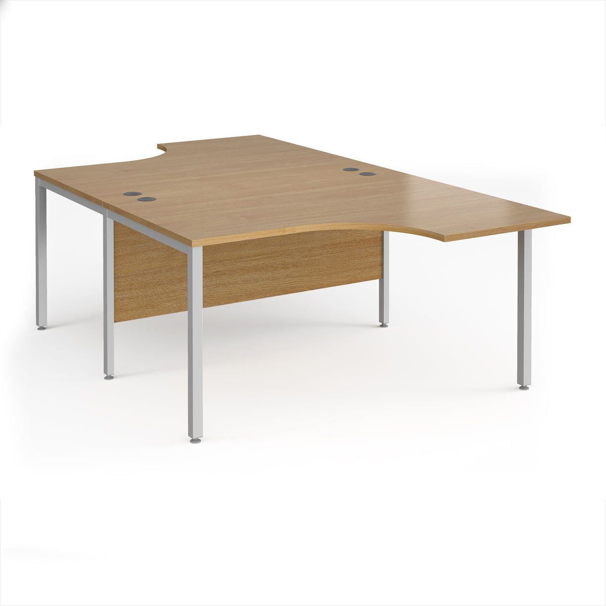 Maestro 25 back to back ergonomic desks 1400mm deep - silver bench leg frame, Oak Top - view 1