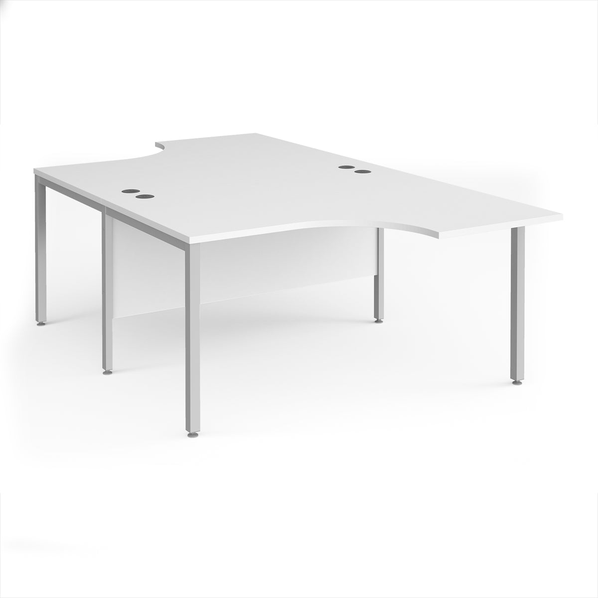 Maestro 25 back to back ergonomic desks 1400mm deep - silver bench leg frame, White Top - view 1