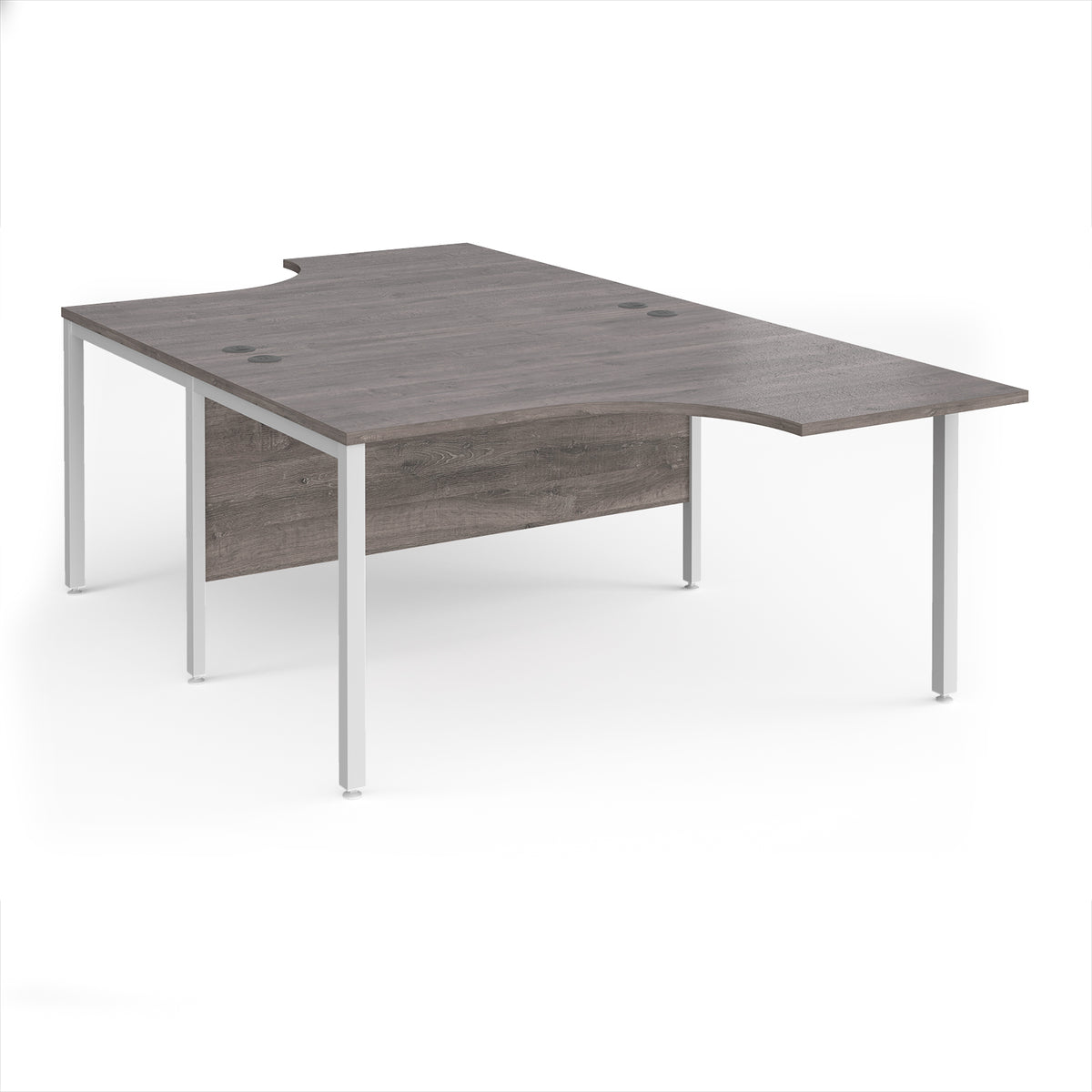 Maestro 25 back to back ergonomic desks 1400mm deep - white bench leg frame, Grey Oak Top - view 1