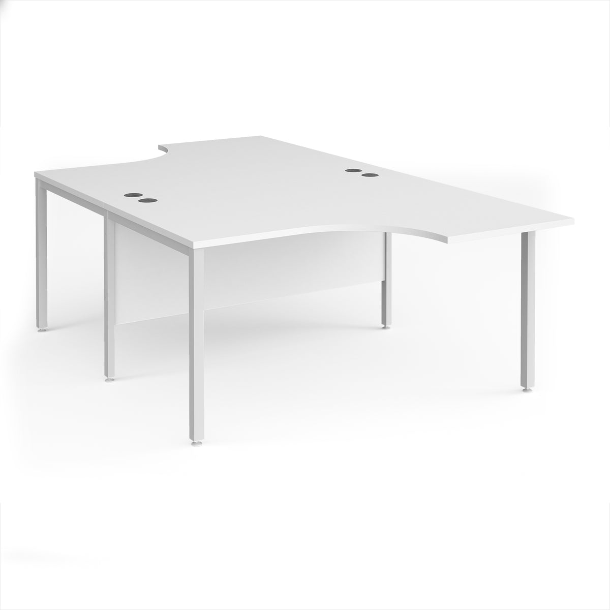 Maestro 25 back to back ergonomic desks 1400mm deep - white bench leg frame, White Top - view 1