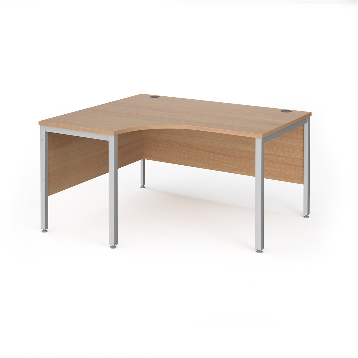 Maestro 25 left hand ergonomic desk 1400mm wide - silver bench leg frame, Beech top - view 1