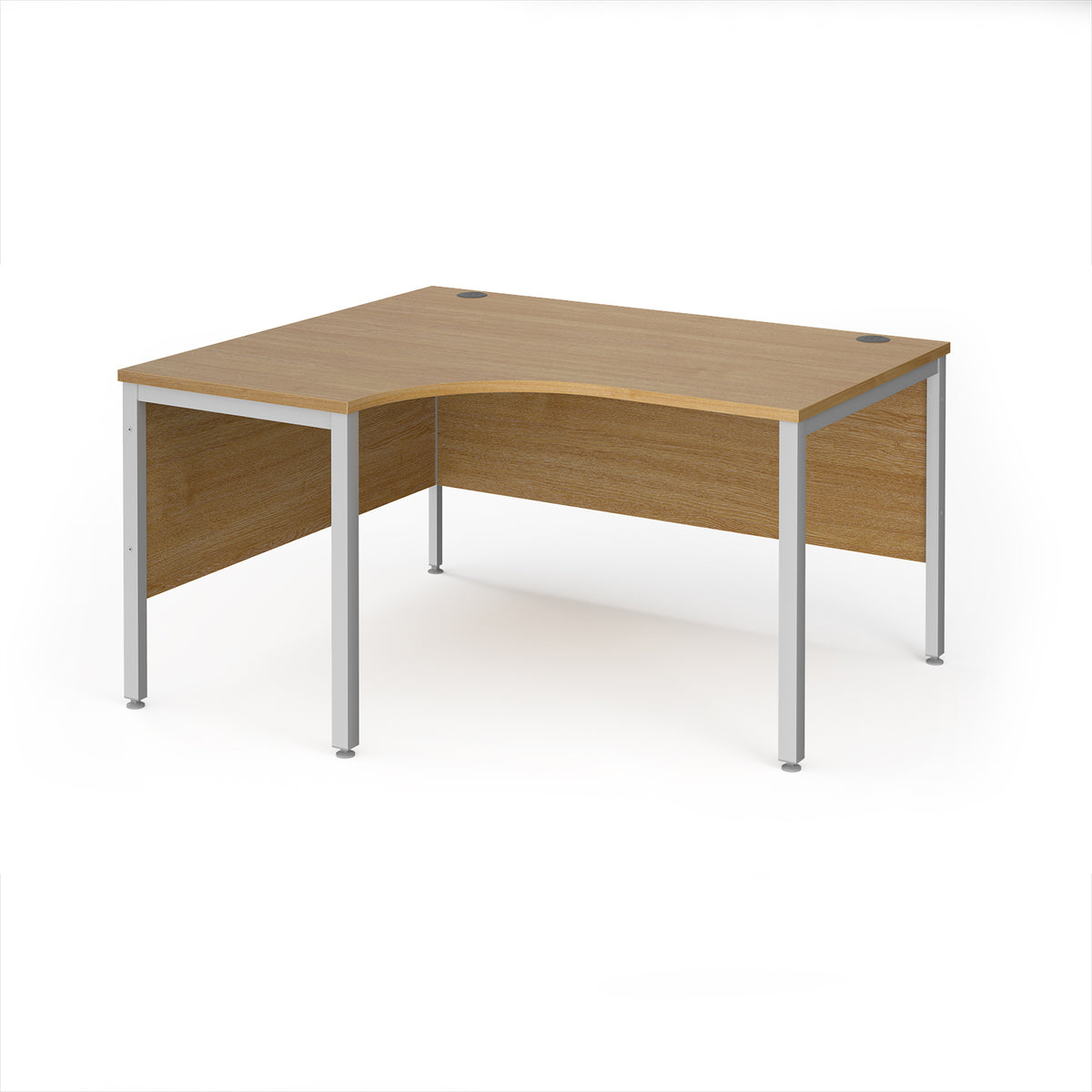 Maestro 25 left hand ergonomic desk 1400mm wide - silver bench leg frame, Oak Top - view 1