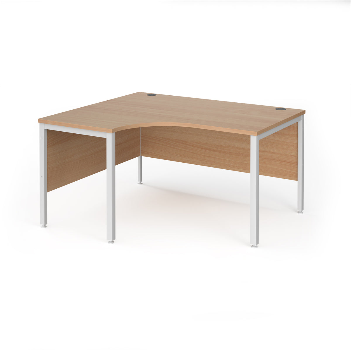Maestro 25 left hand ergonomic desk 1400mm wide - white bench leg frame, Beech top - view 1