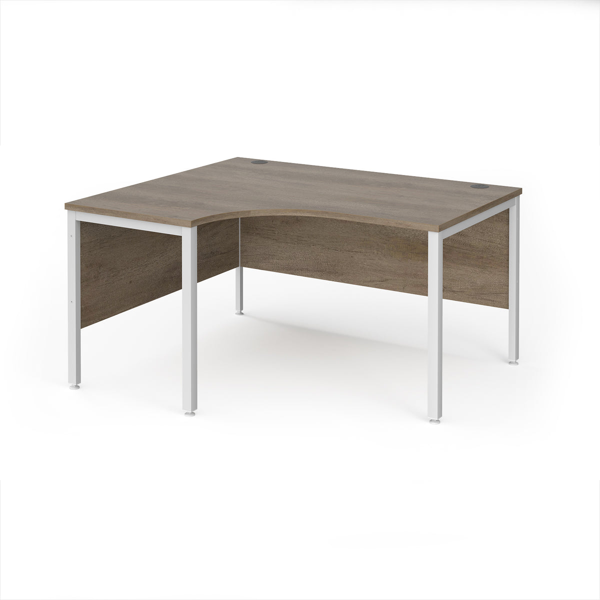 Maestro 25 left hand ergonomic desk 1400mm wide - white bench leg frame, Nebraska Oak Top - view 1