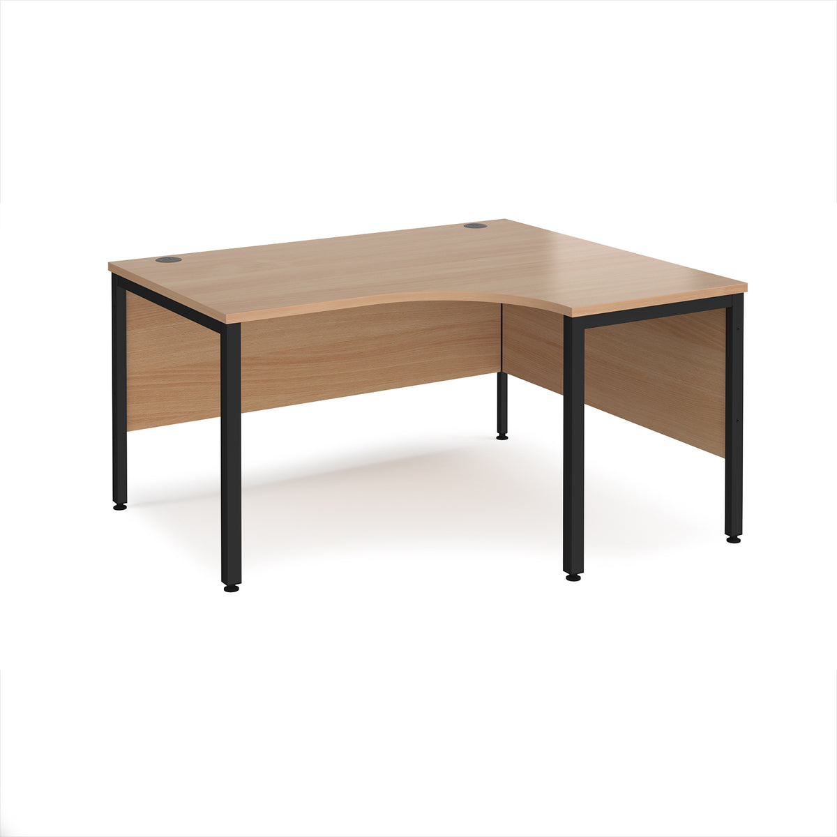 Maestro 25 right hand ergonomic desk 1400mm wide - black bench leg frame, Beech top - view 1