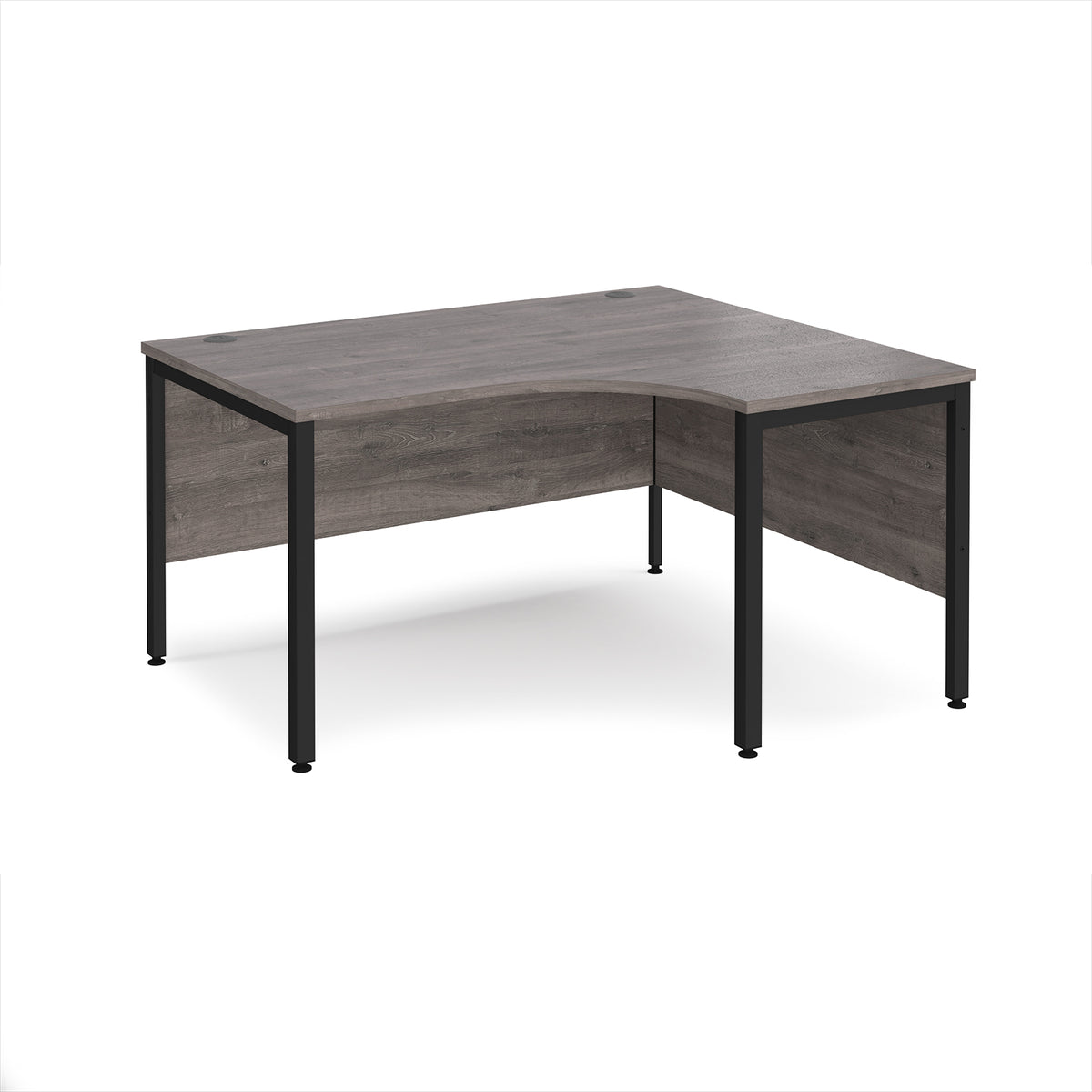 Maestro 25 right hand ergonomic desk 1400mm wide - black bench leg frame, Grey Oak Top - view 1