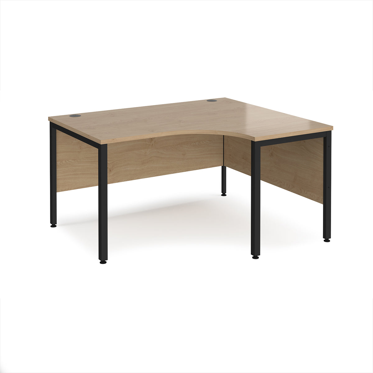 Maestro 25 right hand ergonomic desk 1400mm wide - black bench leg frame, Kendal Oak Top - view 1