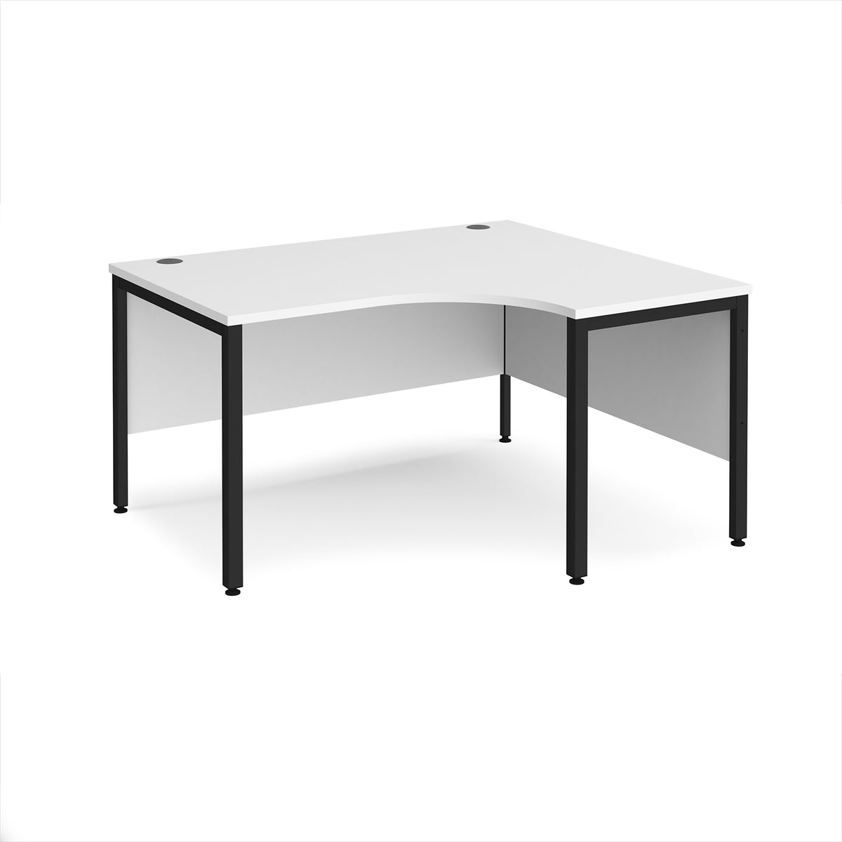 Maestro 25 right hand ergonomic desk 1400mm wide - black bench leg frame, White Top - view 1