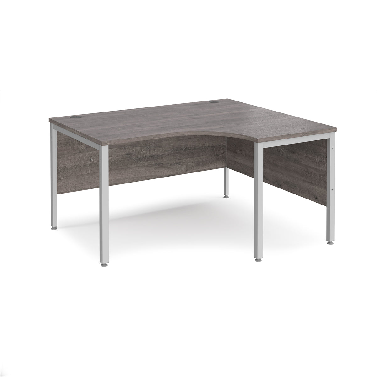 Maestro 25 right hand ergonomic desk 1400mm wide - silver bench leg frame, Grey Oak Top - view 1