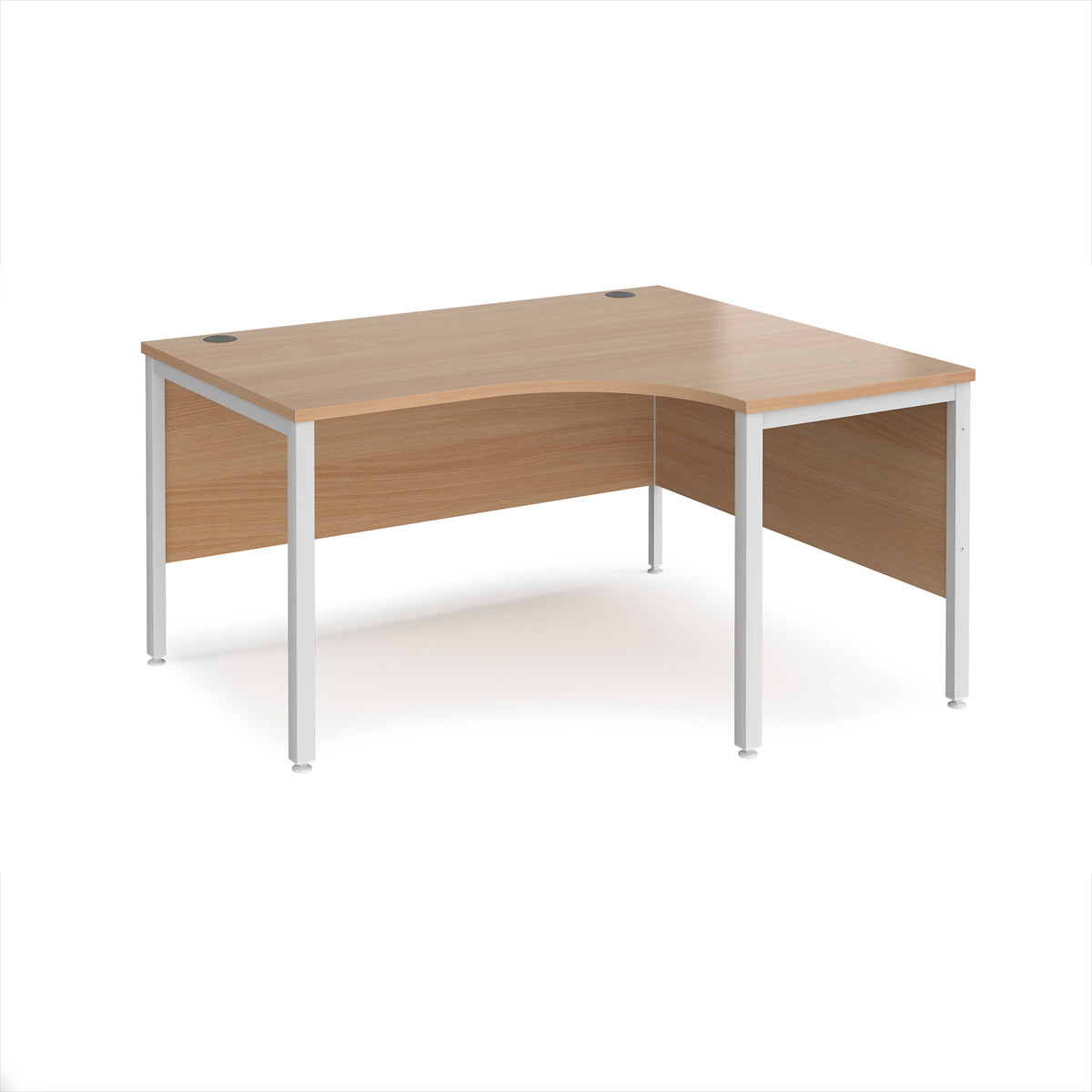 Maestro 25 right hand ergonomic desk 1400mm wide - white bench leg frame, Beech top - view 1