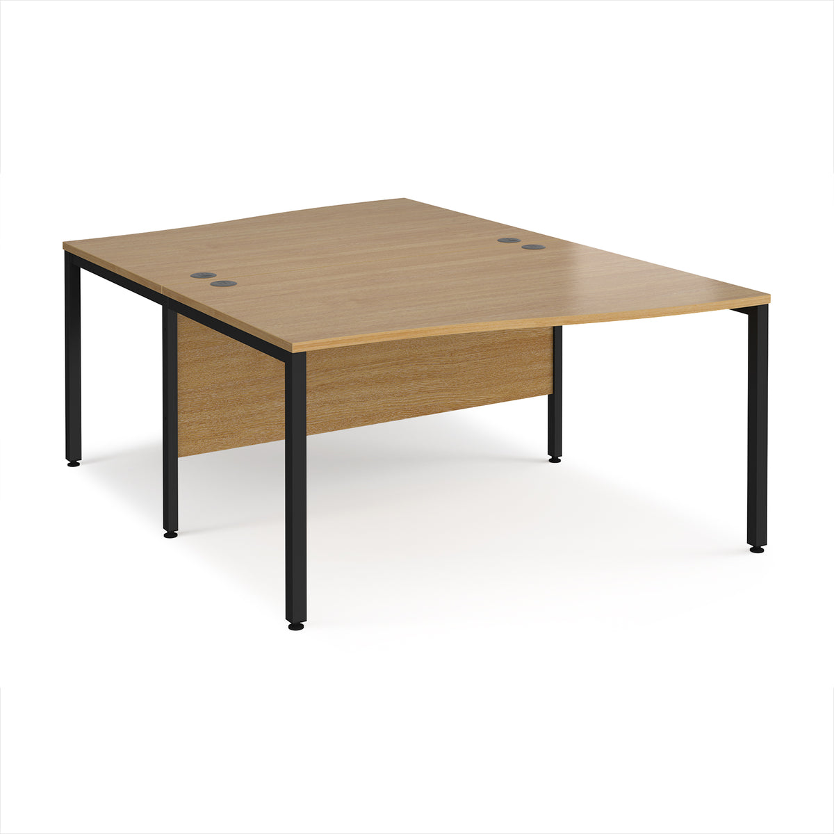 Maestro 25 back to back wave desks 1400mm deep - black bench leg frame, Oak Top - view 1