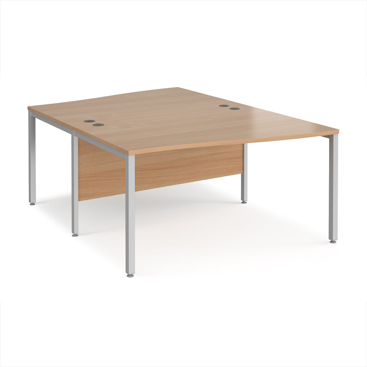 Maestro 25 back to back wave desks 1400mm deep - silver bench leg frame, Beech top - view 1