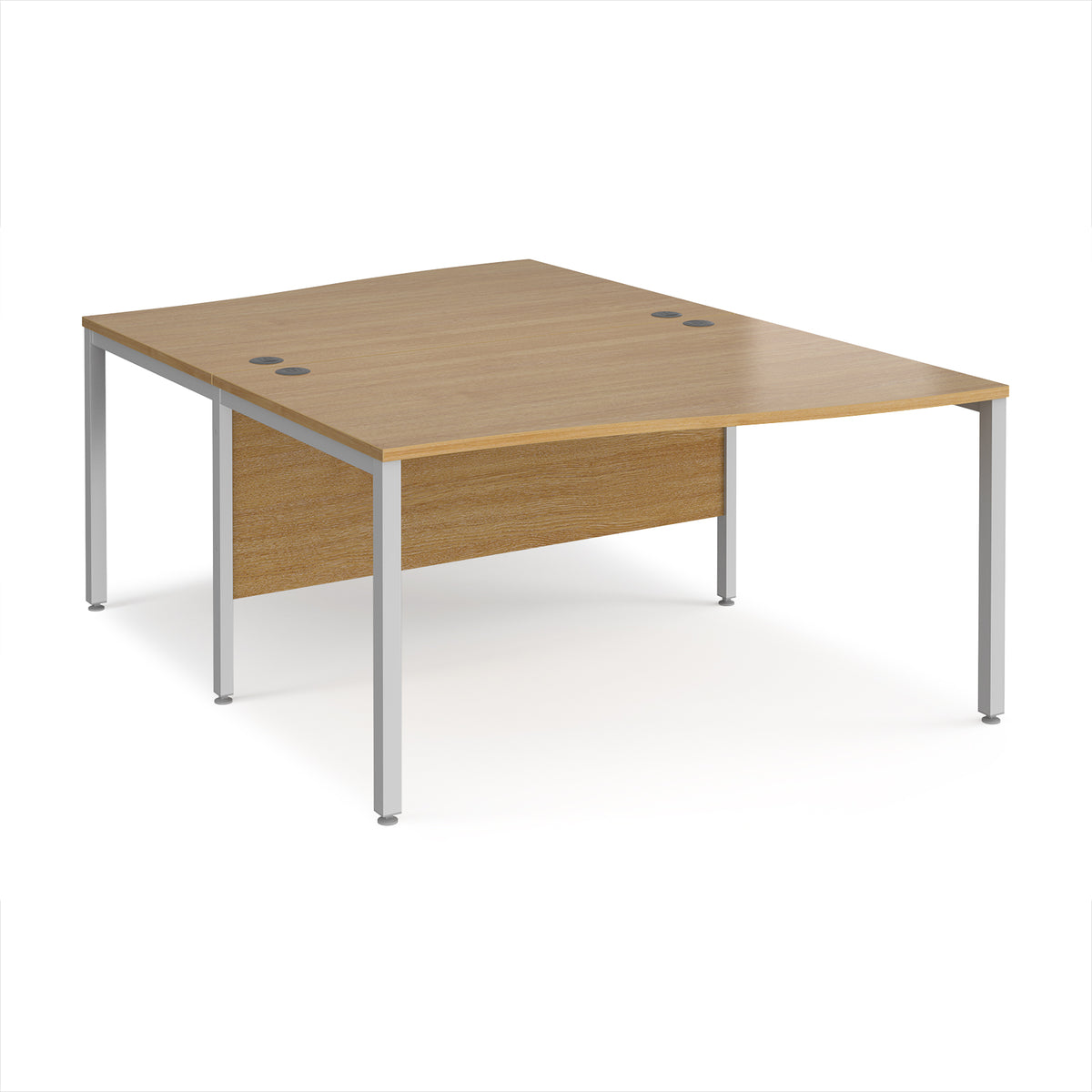 Maestro 25 back to back wave desks 1400mm deep - silver bench leg frame, Oak Top - view 1