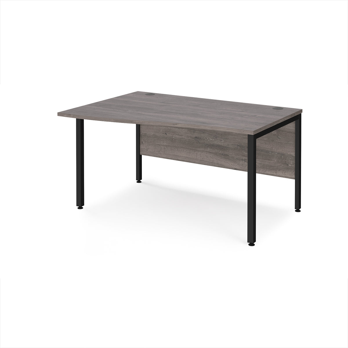 Maestro 25 left hand wave desk 1400mm wide - black bench leg frame, Grey Oak Top - view 1