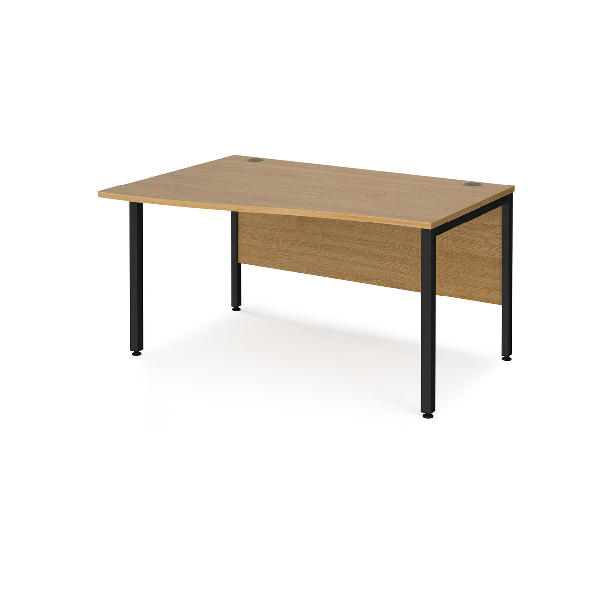 Maestro 25 left hand wave desk 1400mm wide - black bench leg frame, Oak Top - view 1