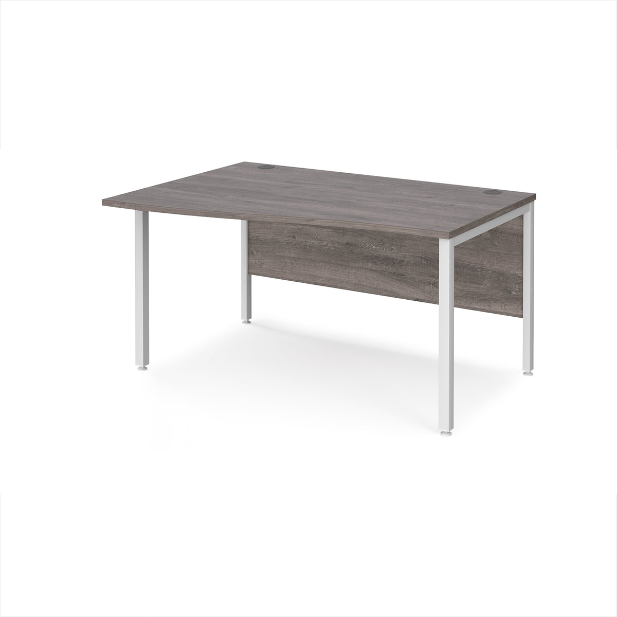 Maestro 25 left hand wave desk 1400mm wide - white bench leg frame, Grey Oak Top - view 1