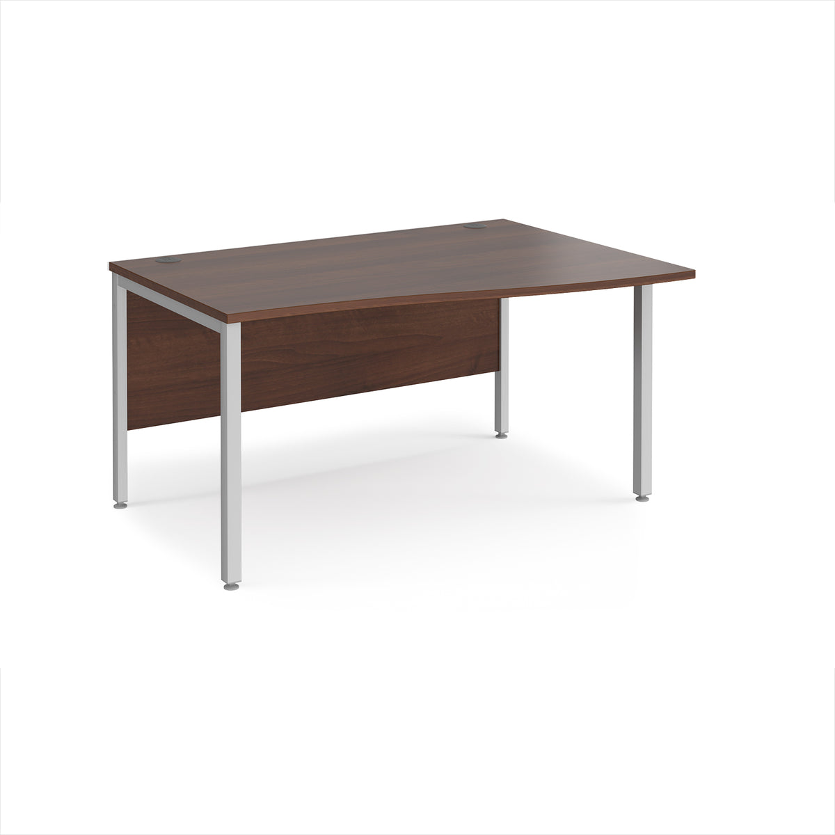 Maestro 25 right hand wave desk 1400mm wide - silver bench leg frame, Walnut top - view 1