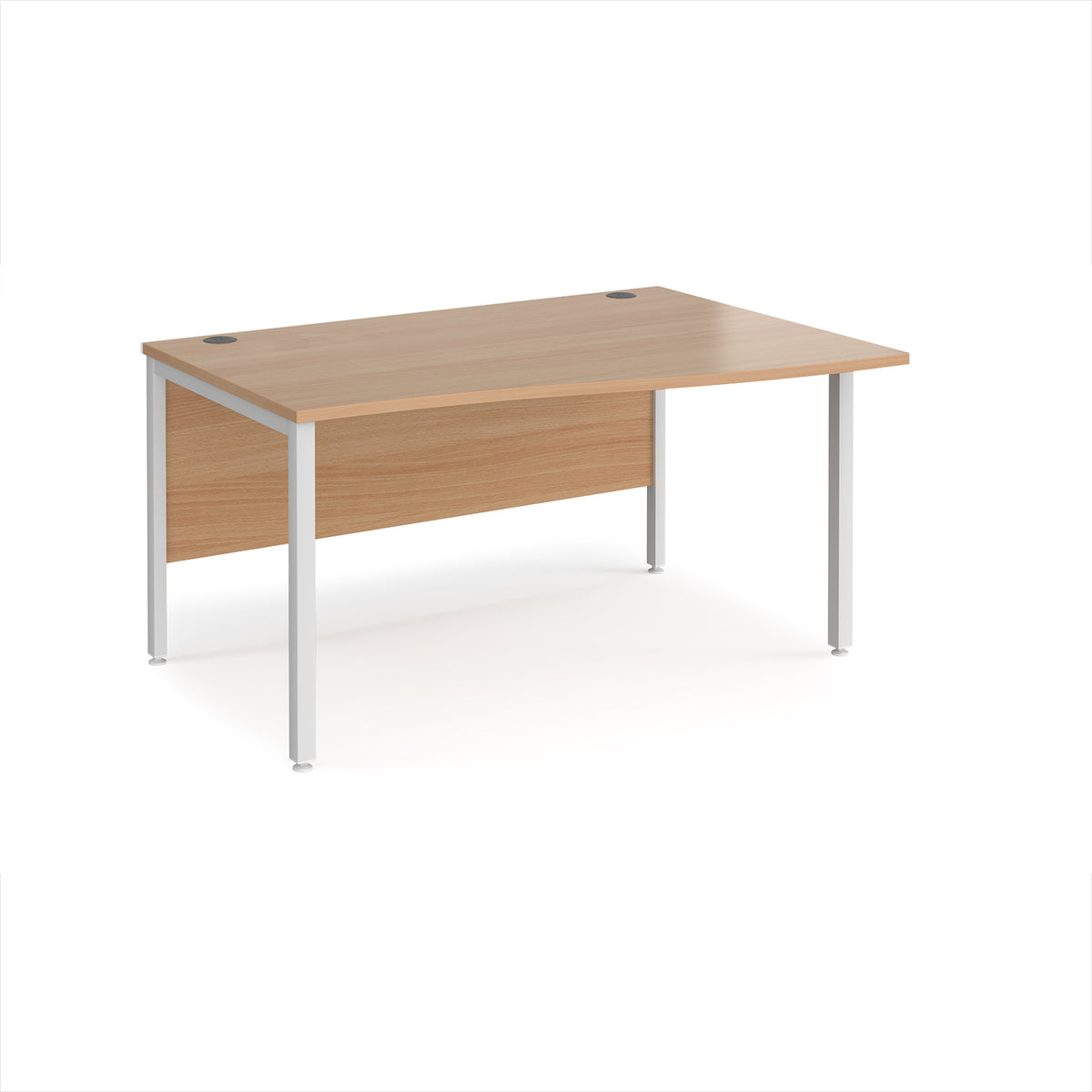 Maestro 25 right hand wave desk 1400mm wide - white bench leg frame, Beech top - view 1