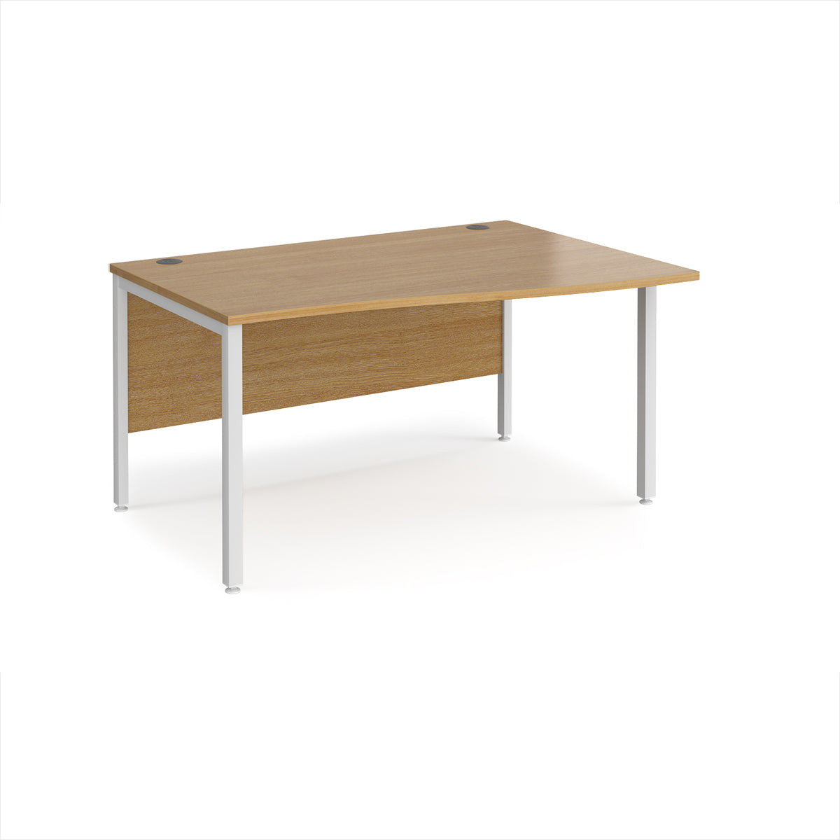 Maestro 25 right hand wave desk 1400mm wide - white bench leg frame, Oak Top - view 1
