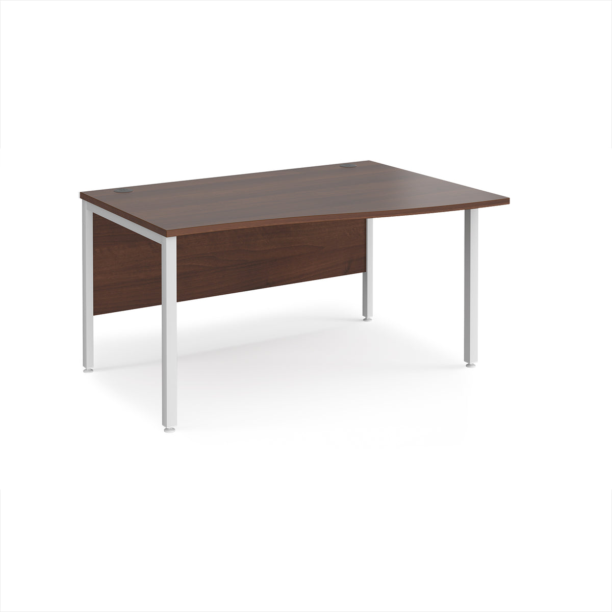 Maestro 25 right hand wave desk 1400mm wide - white bench leg frame, Walnut top - view 1