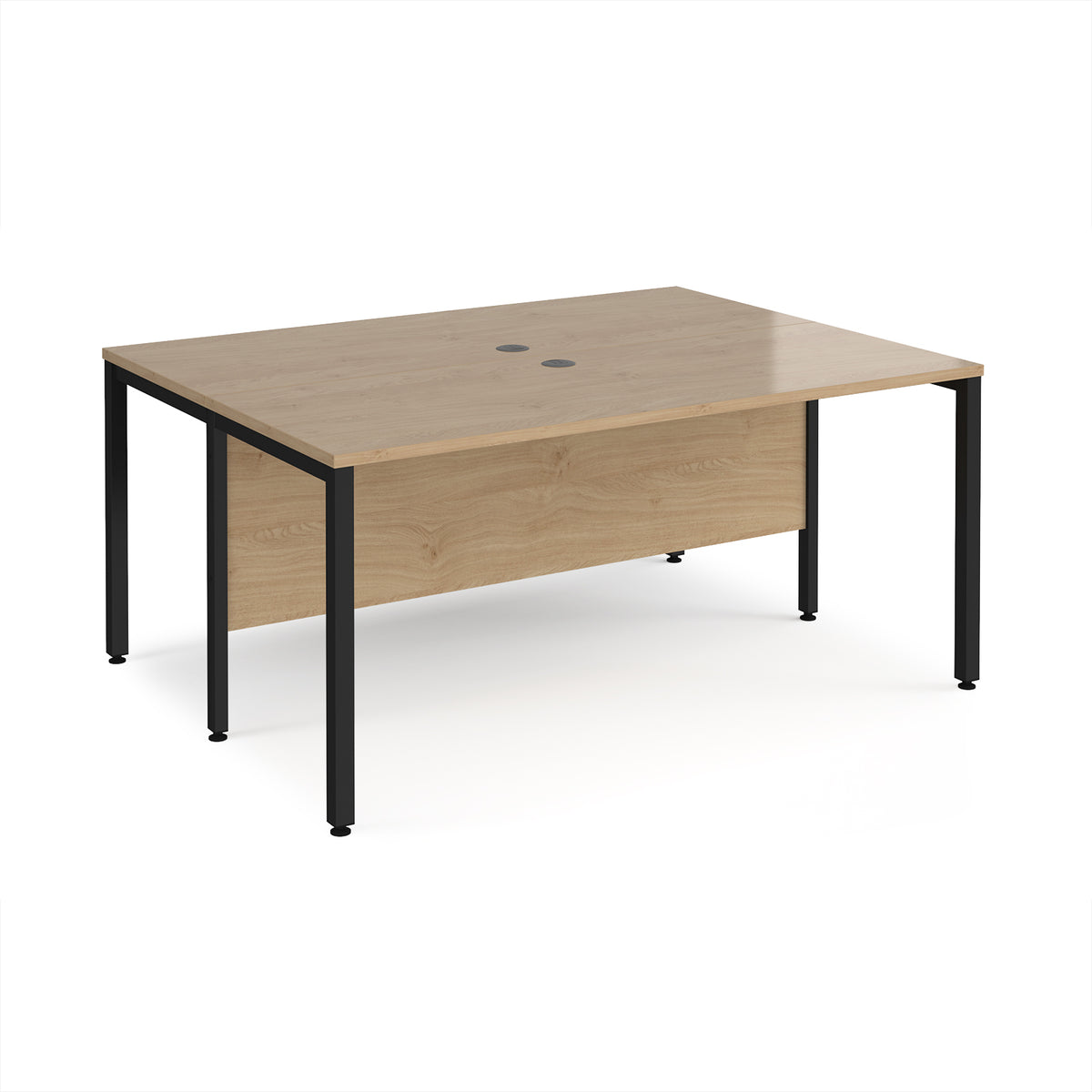 Maestro 25 back to back straight desks 1600mm x 1200mm - black bench leg frame, Kendal Oak Top - view 1