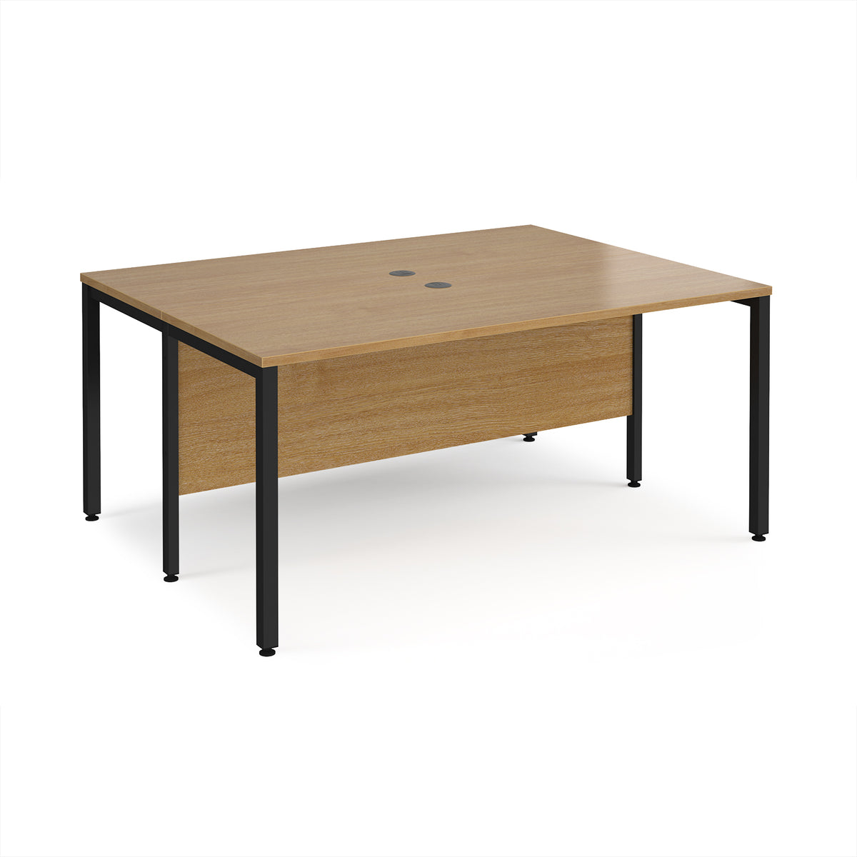 Maestro 25 back to back straight desks 1600mm x 1200mm - black bench leg frame, Oak Top - view 1