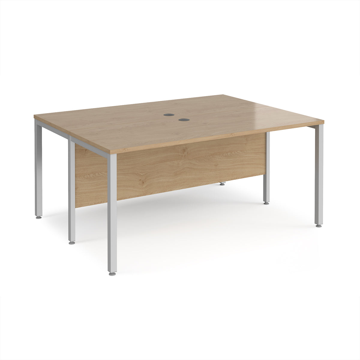 Maestro 25 back to back straight desks 1600mm x 1200mm - silver bench leg frame, Kendal Oak Top - view 1