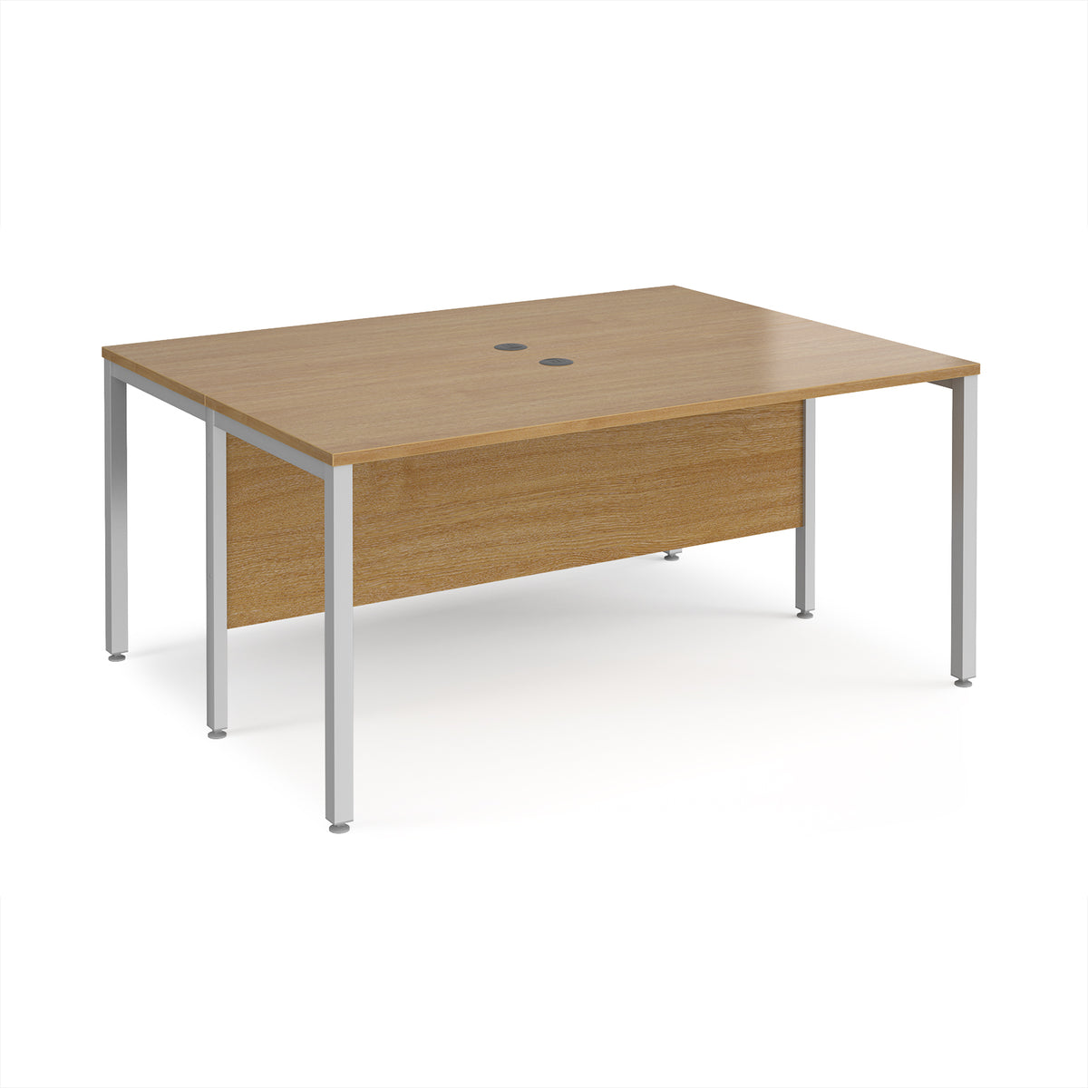 Maestro 25 back to back straight desks 1600mm x 1200mm - silver bench leg frame, Oak Top - view 1