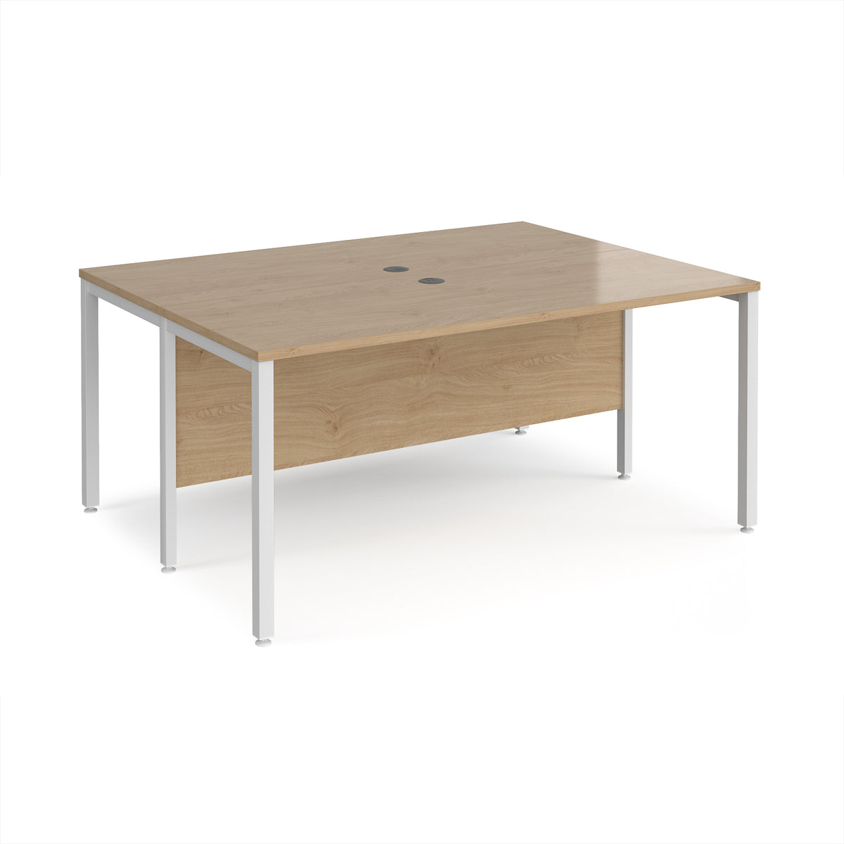 Maestro 25 back to back straight desks 1600mm x 1200mm - white bench leg frame, Kendal Oak Top - view 1